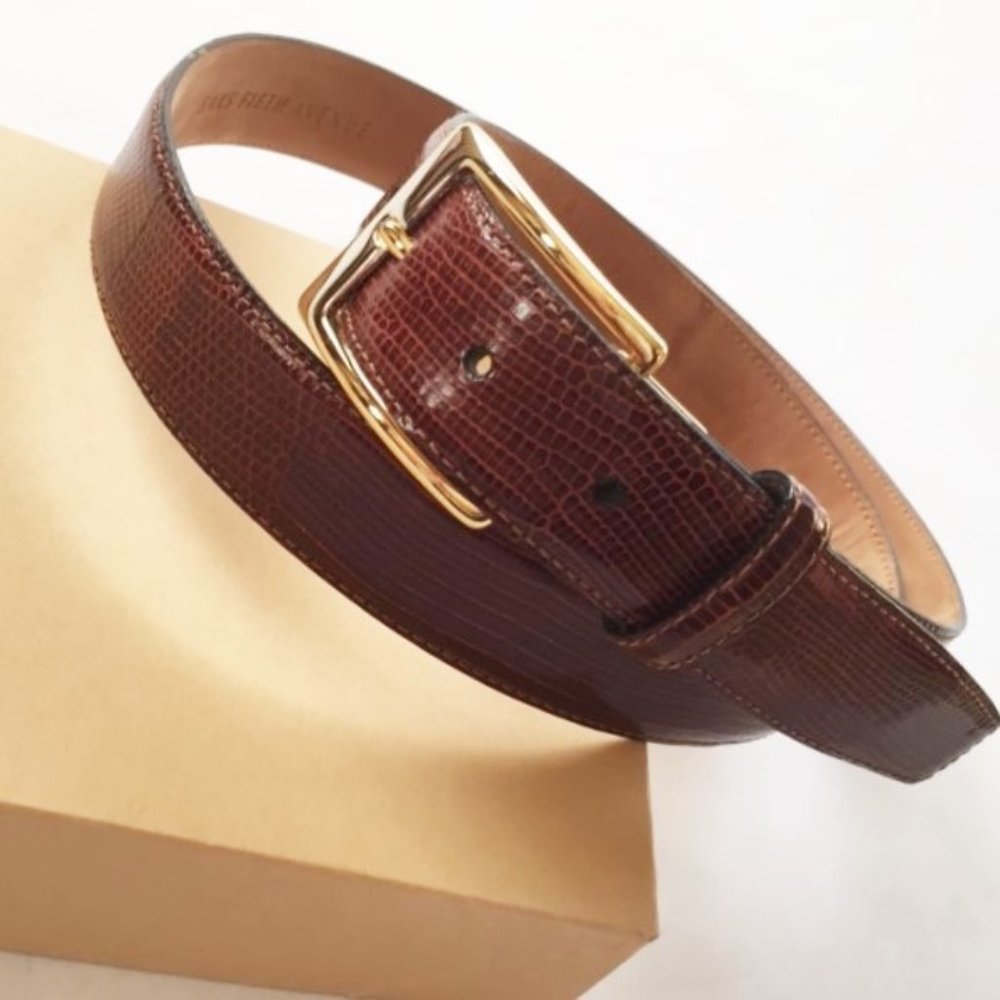 SAKS 5TH AVENUE men's genuine lizard belt, brown